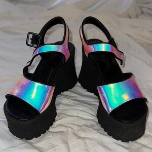 Dolls Kill Iridescent Black Platform Sandals